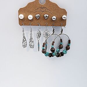 BRAND NEW! Set of 6 silver boho earrings